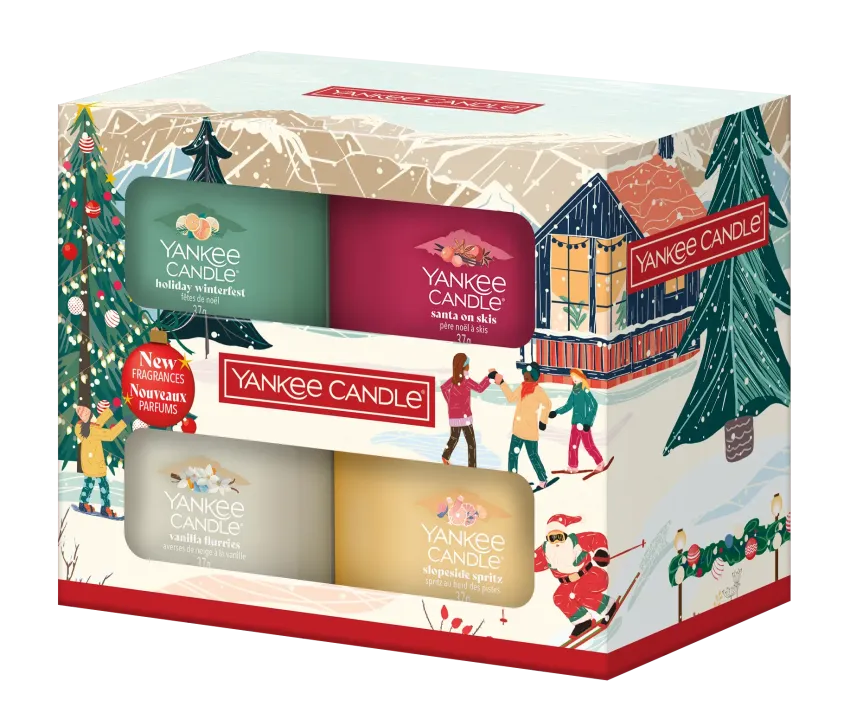 4 Glasvotivkerzen à 37g Geschenkset Aprés Ski